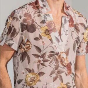 ORTTU Floral Casual Button Down Shirt - Brown and Cream